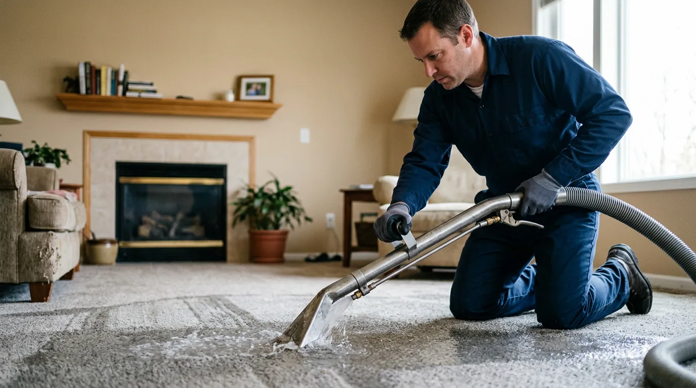 Water damage restoration technician working near Potts Grove, PA
